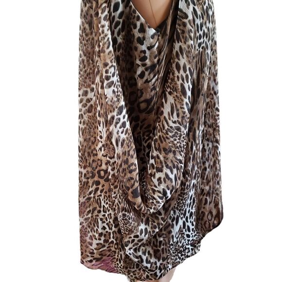 Gold Light Animal Print Jersey Caped Shift Dress Sz M - Picture 5 of 12
